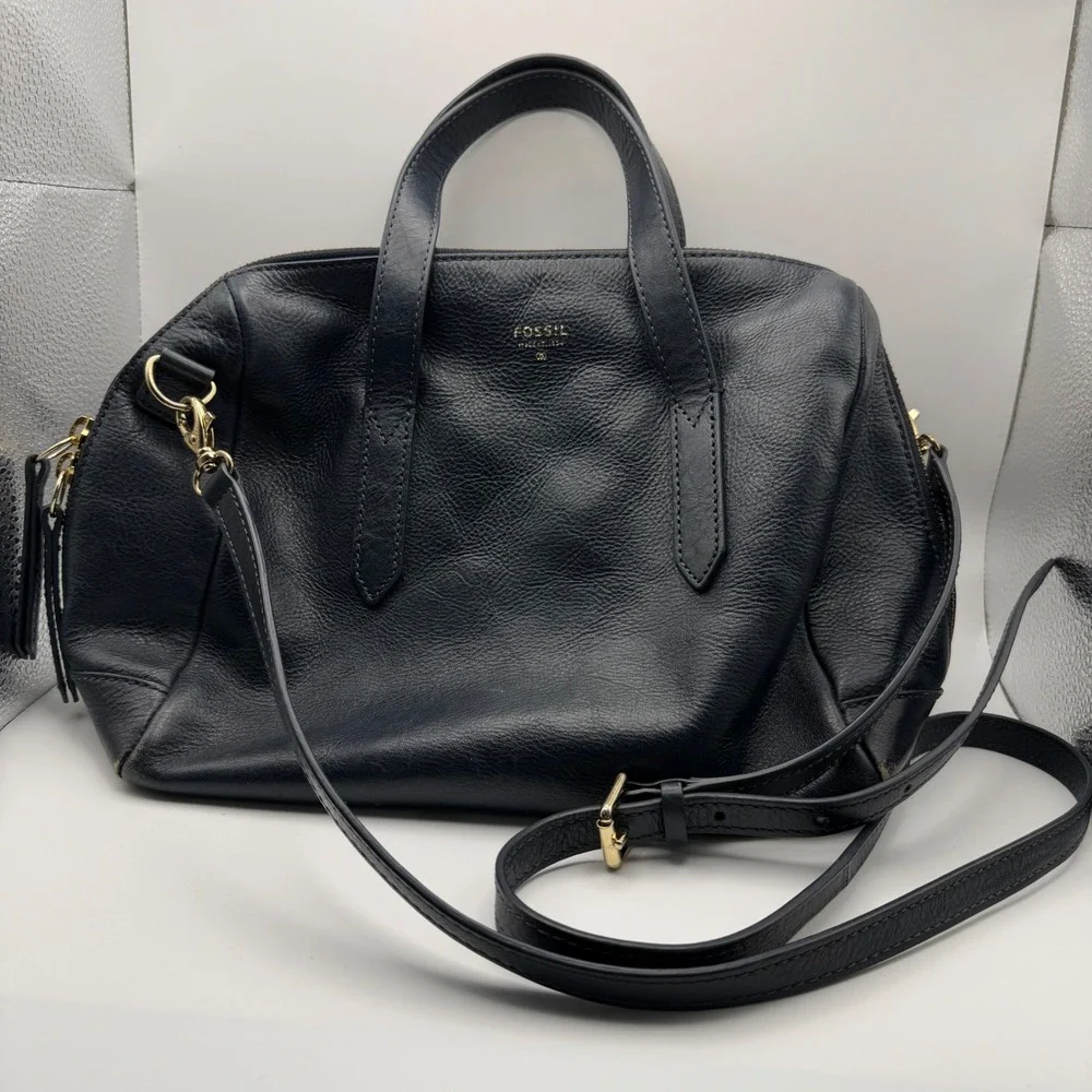Fossil Women's Medium Blue Pebbled Leather Sydney Satchel Crossbody Purse ZB5486